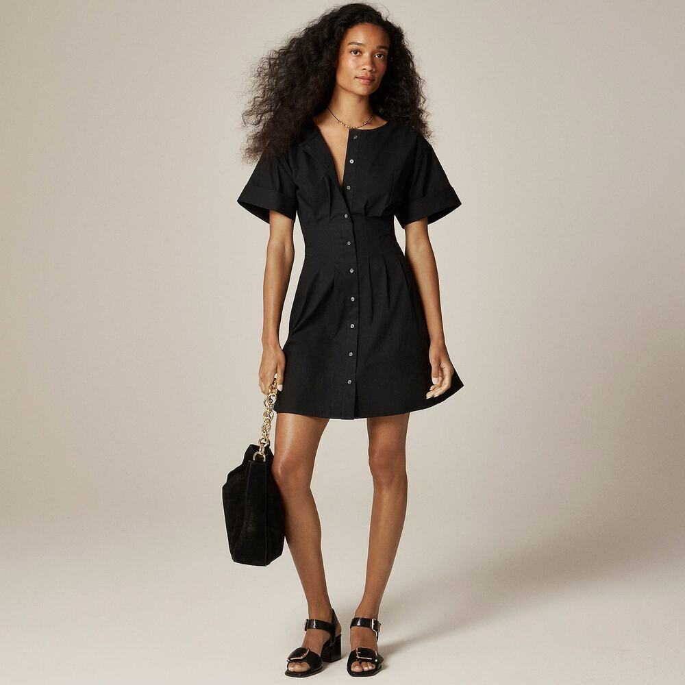 J.Crew Wren mini shirt dress cotton blend poplin Black Size 14 TALL T14 14T NWT